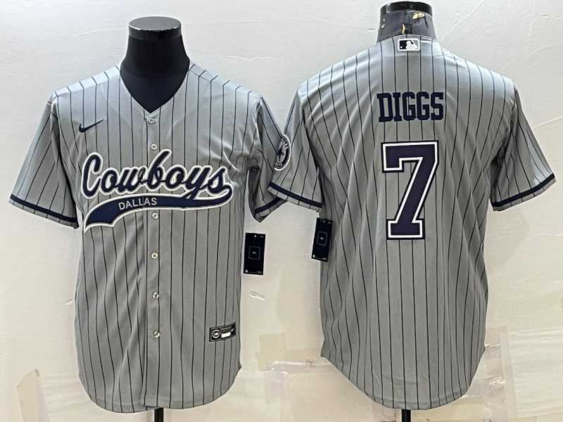 Mens Dallas Cowboys #7 Trevon Diggs Grey With Patch Cool Base Stitched Baseball Jersey